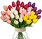 24 Pcs Artificial Tulips Flowers Mixcolor Real Touch Fake Tulips Fake Flowers
